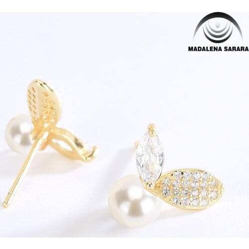 MADALENA SARARA AAA 7-8mm Freshwater Pearl Sterling Silver S925 Butterfly Cubic Zirconia Inlay Women Earrings
