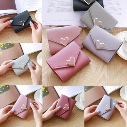 Candy Color Fashion Women Coin Purse Leather Solid Color Vintage Short Wallet Heart Hasp Ladies Girls Card Holder Clutch Bag