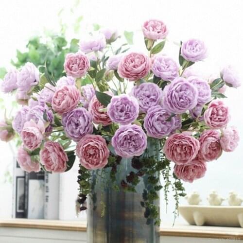 New 3Heads Artificial Peony Flower silk flores fleur artificielle for wedding decor peonies spring Home decoration fake Flower