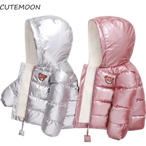 New Kids Hooded Jackets Winter Jacket Boys Plus Velvet Warm Kids Cartoon Coats Cotton Children Outerwear Baby Girls Coats