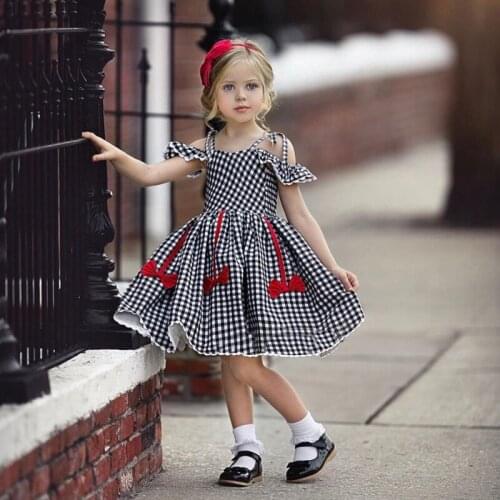 Baby Girl Clothes Summer Dress Flying Sleeve A-Line Plaid Princess Dress Children Casual Beach Dresses