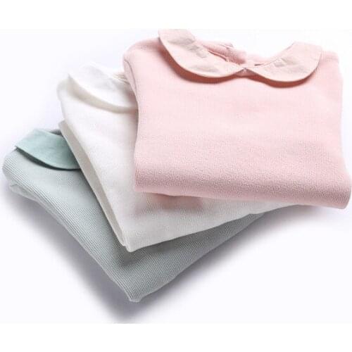 Little Girls Clothing Fashion Cute Peter Pan Collar Long Sleeves T Shirt Baby Girl Clothing Tops Kid Clothes T-shirts for Girls