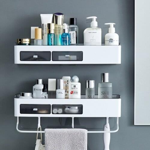 Punch-free Bathroom Shelf Removable Waterproof Shampoo Cosmetic Storage Rack Wall-mounted Towel Holder Bathroom Accessories