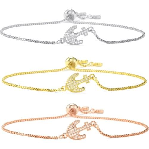 Anchor Charm Bracelet AAA CZ Zircon Adjustable Chain Charm Bracelets For Women Jewelry