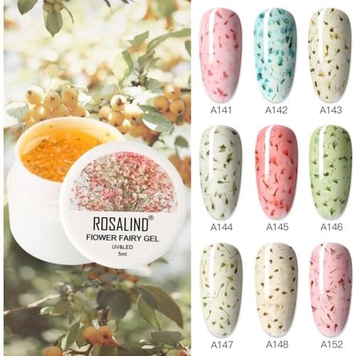 ROSALIND DIY Nail Art Dried Flower Gum Gel Nail Polish Hybrid Varnishes Permanent Paint Flower Gel Need Base And Top Coat 5ml