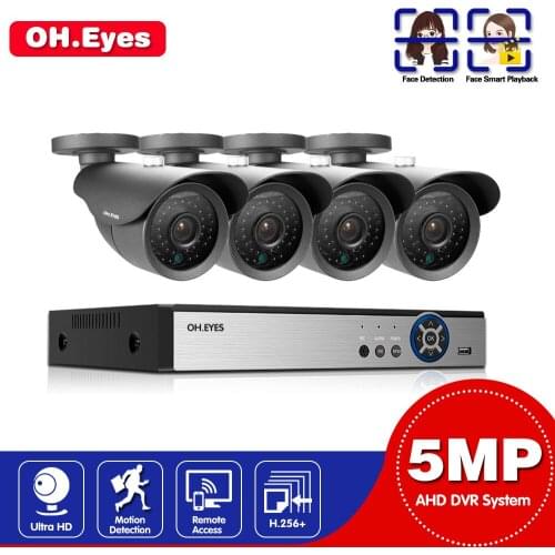 OH.EYES 4CH 5MP HD CCTV Security System 6IN1 H.265 DVR With 4PCS 5MP AHD TVI Weatherproof White Security Surveillance Camera Kit