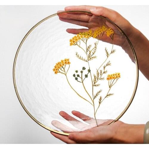 Hammer-printed glass fruit plate daisy plate home salad bowl hand-painted creative personality glass plate cutlery