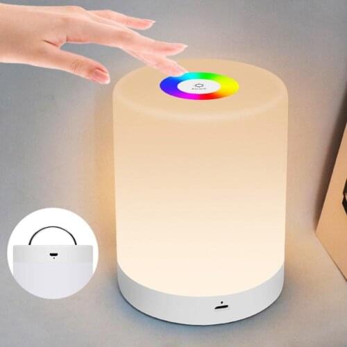 LED Touch Control Night Light Dimmer Lamp Smart Bedside Lamp Dimmable RGB Color Change Rechargeable Smart