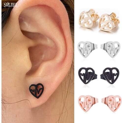 Punk Stainless Steel Wedding Earrings for Women Fashion Love Heart Heartbeat Stud Earrings Ecg Jewelry Doctor Medicine Gifts