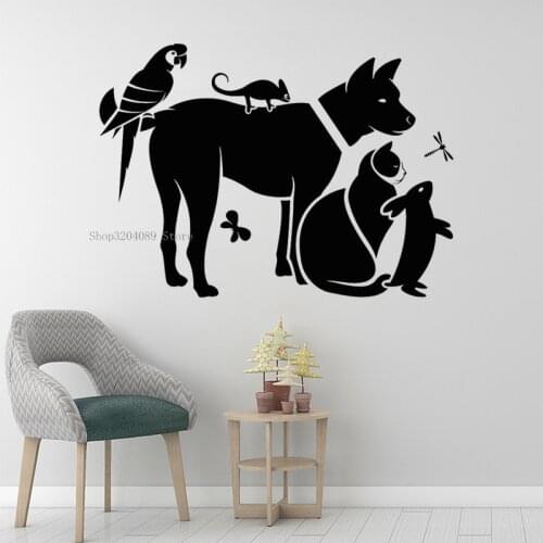 Cute Cat Dog Rabbit Birds Animals Wall Sticker Vinyl For Pets Shop Veterinary Clinic Window Decor Kids Room Interior Decal CN540