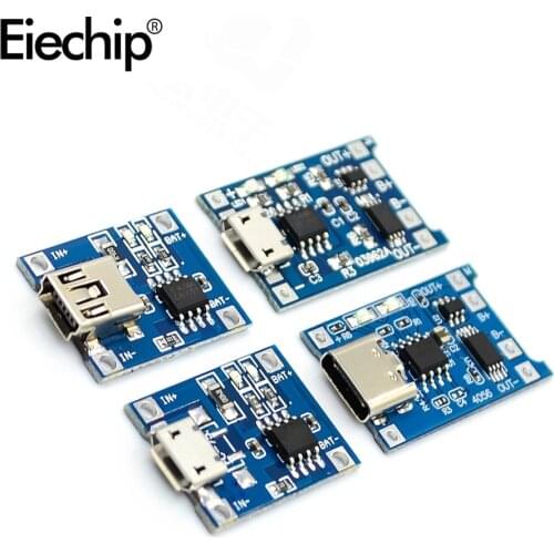 1A Lithium Battery Charging Board 18650 TP4056, Micro/MINI/type-c USB Li-ion PCB Charger Board with Protection Functions
