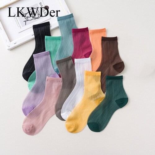 LKWDer 5 Pairs Women Spring Summer New Socks Female Tide Japanese Breathable Candy Solid Color Girls Ladies Cute Sexy Sock Meias