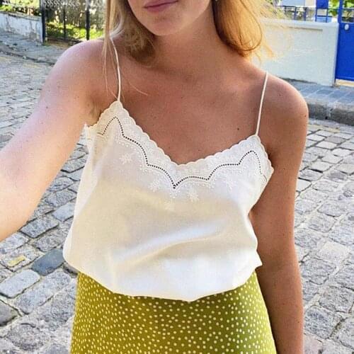 Embroidery Hauts Femme Summer Thin Straps Sleeveless Casual Cmisole 2021 Retro Elegant Women Tops Camis Top à fines bretelles