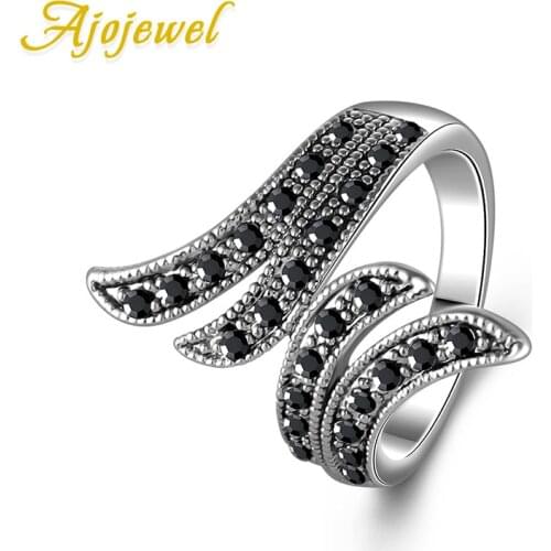 Ajojewel Retro Black Rhinestone Angel Wings Women Vintage Ring