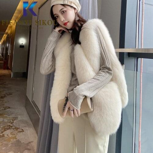 Faux Fox Fur Vest Women Warm Winter Coat Fashion Sleeveless V-Neck Luxury Fur Jacket Vest Female Plus size Loose Fur Vests Coat