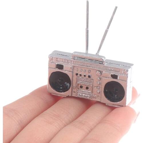 1Pcs 1:12 Dollhouse Miniature Old-Fashion Radio Metal Retro Radio Model Furniture Accessories Toys