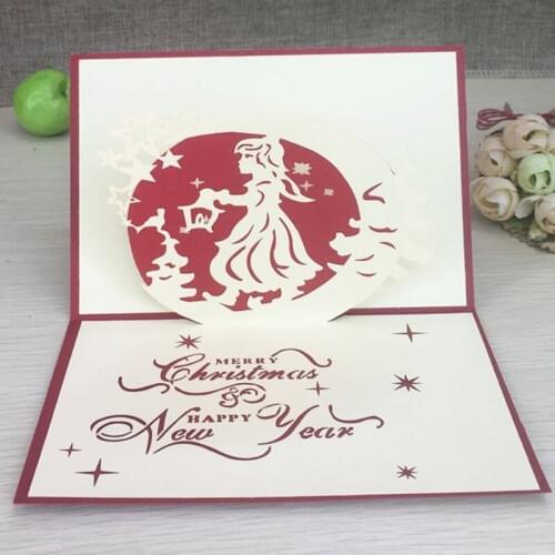 1pcs Christmas Girl 3D Laser Cut Greeting Pop Up Card Invitation Custom Postcards Christmas Thanksgiving Day Party Gifts