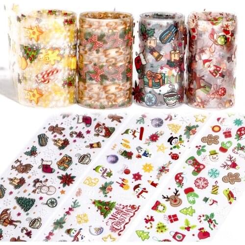 10pcs Christmas Hallowmas Decorations for Nails Colorful Transfer Nail Foil Sticker Snow Flower Elk Gift Adhesive Paper Decals