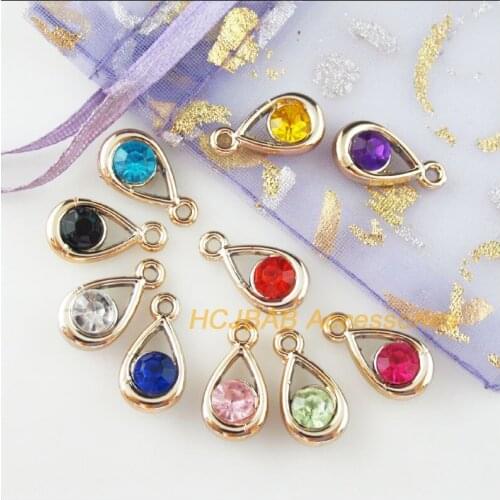 30Pcs KC Gold Plated Mixed Crystal Teardrop Charms Pendants 9.5x17.5mm
