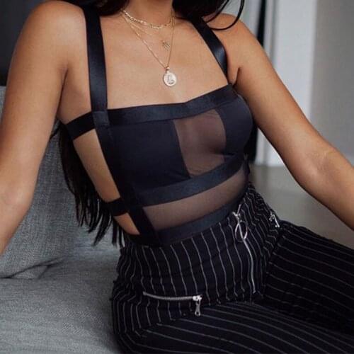 Mesh Plaid Bodysuit Sexy Summer Patchwork Sleeveless Backless Bodysuits Women Clothing 2021 Clubwear Bodycon Tank Tops Bodysuits