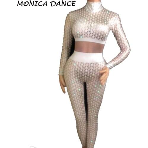 Women Sexy Stage Rhinestones Djds Jumpsuit Sparkling Crystals Party Nightclub Stage Wear Singer Dance Bling Birthday Costumes