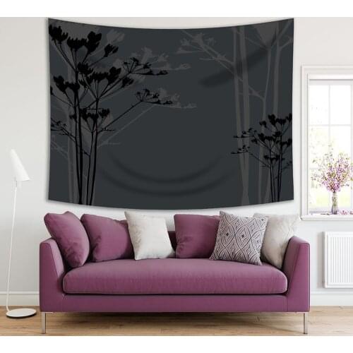 Tapestry Trees Forest Landscape Night View Silhoutte Nature Monochrome Artwork Printed Gray Black