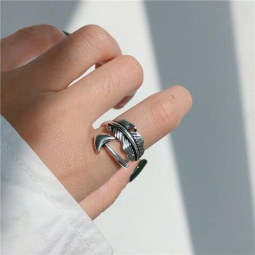 Trendy Hip hop Antique Silver Color Feather Arrow Open Adjustable Rings Punk Girls Jewelry Index Finger Rings For Women Bague