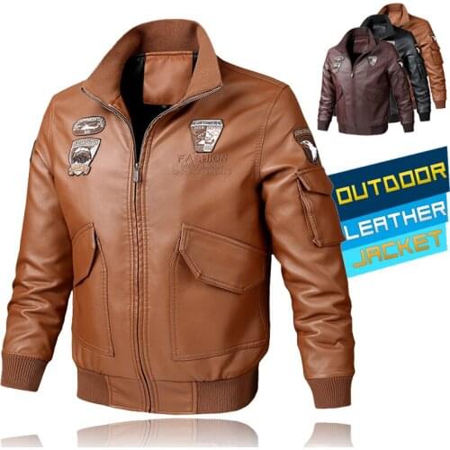 Spring autumn Mens Leather Motorcycle Jacket Biker Outerwear Slim Fit Jacket Men PU Leather Pilot Jackets Designer Bomber Coat