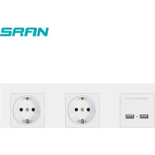 SRAN Wall 3 frame EU Electrical sockets,Usb wall socket,2 ports usb 5V 2.1A PC panel 258mm*86mm black/white/gold