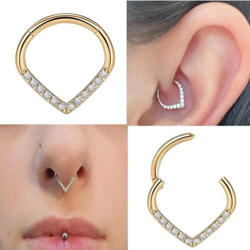 New G23Titanium Nose Piercing Stone Hight Segment Rings Water Drop Open Small Septum Piercing Nose Earring Body Piercing Jewelry