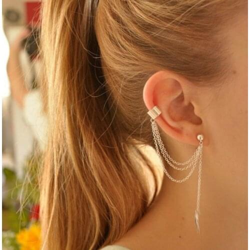 Single New Fashion Jewelry Long Ear Clips Gothic Bohemian Earrings Glamour Metal Leaf Fringe Women Elegant Earrings