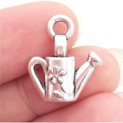 BULK 30 Zinc Alloy Metal 3D Watering Can Charms Antique Silver Plated Garden Pendants for DIY Jewelry Making 16*18mm 2.02g