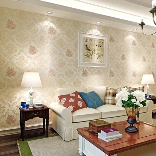 Beibehang wallpaper garden flowers Damascus flocking gold foil wallpaper living room background wallpaper papel de parede