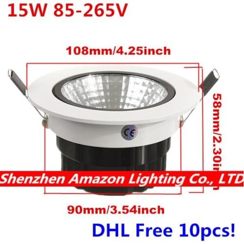 Factory Wholesale! 15W COB LED Ceiling Spot Down Light Recessed LED COB Downlight 110V 220V DHL Free 10pcs