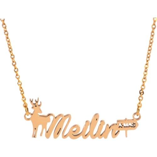 Noelia Custom Name Necklace Personalized Pendant Necklace with Milu Deer Stainless Steel chain for Family Christmas Gifts