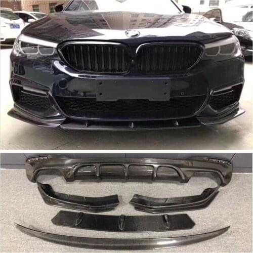 Real Carbon Fiber Bumper Front Lip + Rear Diffuser + Spoiler + Side Skirt Protector For BMW 5 Series G30 G38 Sport 2018-2021