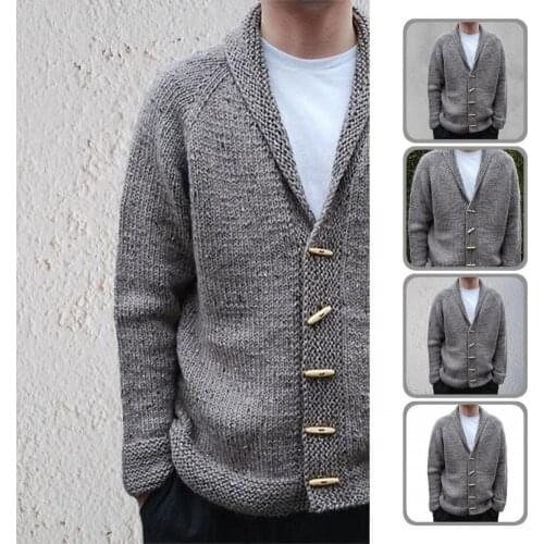 Cardigan Casual Knitted Warm Men Top Turn-down Collar Sweater Soft for Work