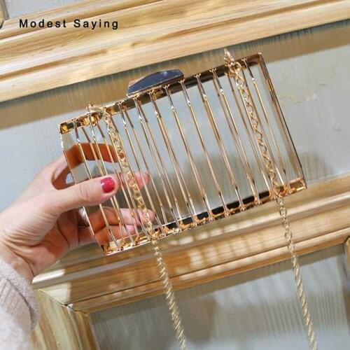 Simple Gold Square Metal Hollow Wedding Party Handbags 2018 Prom Evening Purse Shoulder Bags Wedding Accessories Crossbody Bags
