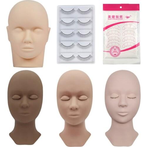 Training Eyelash Mannequin Head Kit False Eyelash Extension Practice Head Model Dummy Head Silicone Removable Eyelid Makeup Tool