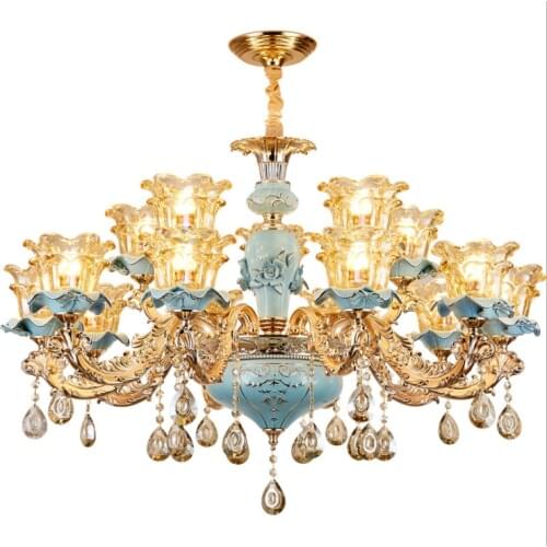 European-style luxury living room chandelier Jane European American blue ceramic crystal chandelier 2019 new bedroom