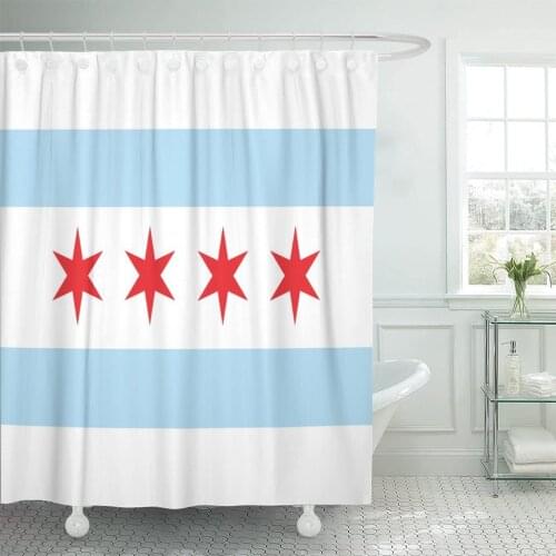 Blue Chicago Flag City State of Louisiana U Red Shower Curtain Waterproof 72 x 78 inches Set with Hooks