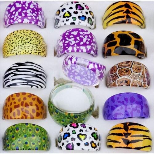 Mixed 5Pcs/Lot Vintage Resin Rings For Women Unisex Fashion Stripe Leopard Pattern Charm Finger Rings Jewelry Gifts Wholesale