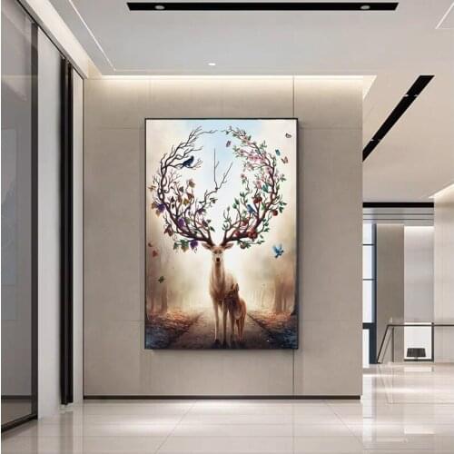Modern Elk Animal Tree Canvas Painting Posters And Wall Art Pictures For Living Room Decoration Paintings Frameless