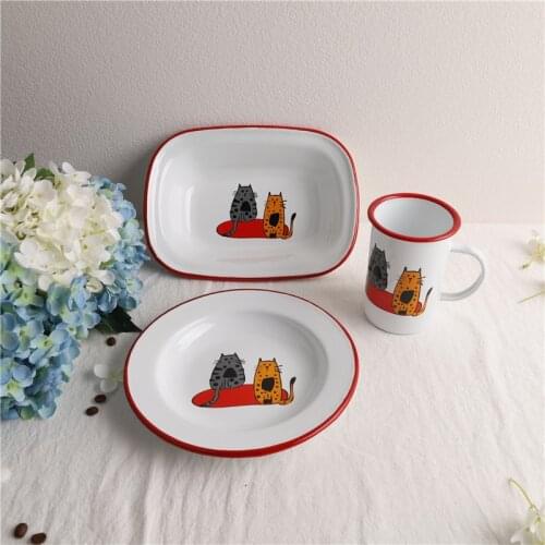 Kitten series thickened enamel Mug Mug enamel milk cup coffee cup