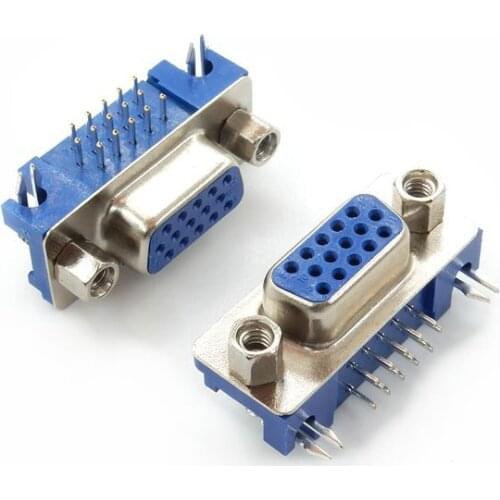VGA DB15P Female Right Angle PCB Mount Connector Adapter 2pcs/lot