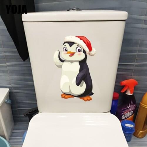 YOJA 15.2×23.3CM Cute Penguin Cartoon Bathroom Toilet Decoration Home Room Wall Stickers Mural T1-2795