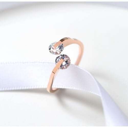 YUN RUO Rose Gold Colors Double Zirconia Crystals Rings for Woman Wedding Jewelry 316 L Stainless Steel Valentine Gift Not Fade