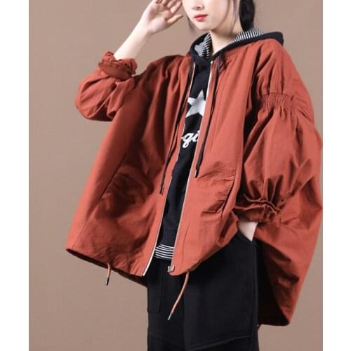 Autumn Clothing 2020 New Korean Loose Large Size Literary Zipper Fold Drawstring Short Windbreaker Jacket Women Outerwear k1179