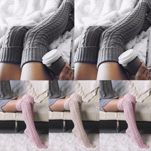 Women Soft Winter Cable Knit Over knee Long Boot Warm Thigh High Stockings Fashion Solid Autumn Girls Femma Stockings