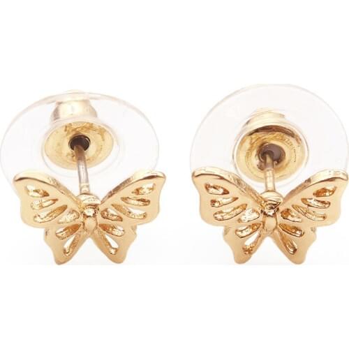 Hollow Wing Small Metallic Butterfly Golden Black Silver Plated Cute Stud Earrings Women